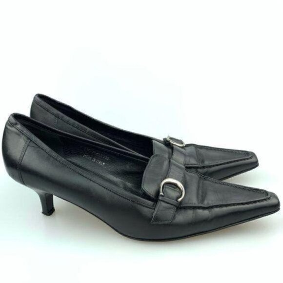 Coach womens heels size 7.5 black Italian leather pointy toe witchcore - Picture 1 of 8